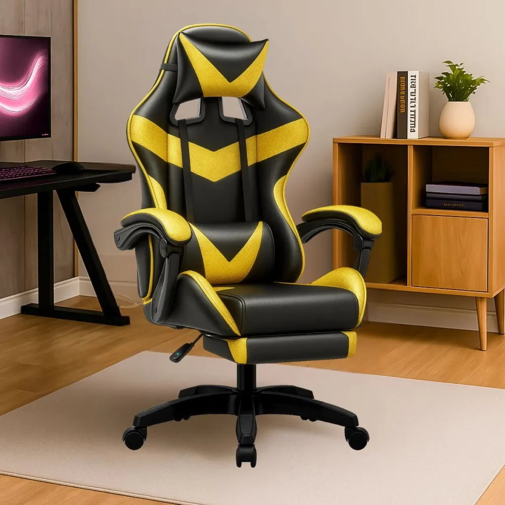 Cadeira De Escritório Gamer Nitro Ergonômica Estofado Couro Sintético Reclinável Altura Ajustável Apoio Para Pés Cor Dourado Luvinco